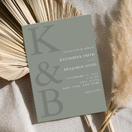 Invitación Boda Minimalista del Monograma Verde Masaje Modern