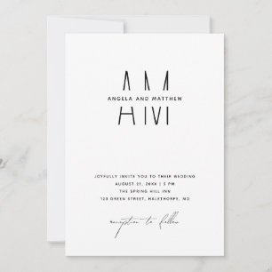 Invitación Boda Minimalista + Detalles & QR. Monograma Modern