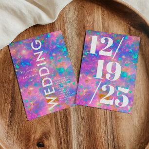 Invitación Boda minimalista dorada y opal rosa atrevida y chi