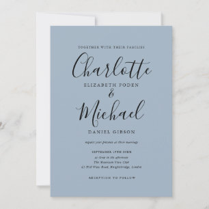 Invitación Boda Minimalista Dusty Blue con Letra de Firma