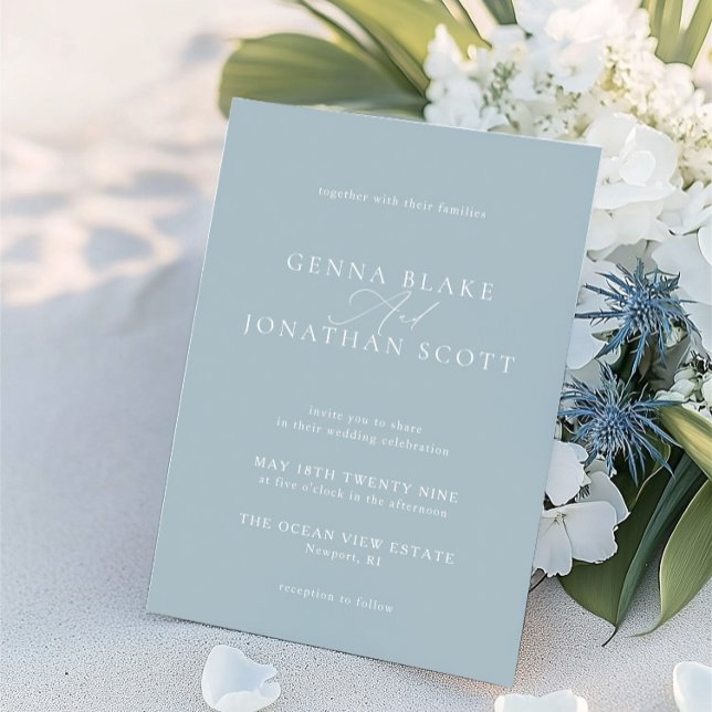 Invitación Boda Minimalista elegante azul y blanco (Dusty Blue & White Elegant Minimalist Wedding Invitation)