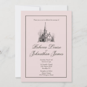 Invitación Boda Minimalista Elegante Capilla de Iglesia Rosa