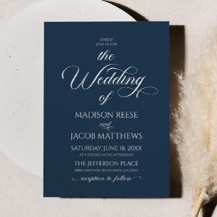 Invitación Boda Minimalista elegante clásico de la marina azu