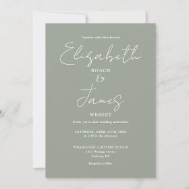Invitación Boda Minimalista Elegante Código QR Verde Salvia