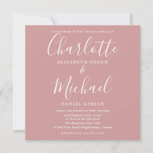 Invitación Boda Minimalista Elegante con Guión Rosa Polvorien