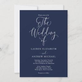 Invitación Boda minimalista elegante de azul marino y blanco