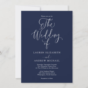 Invitación Boda minimalista elegante de azul marino y blanco