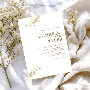 Invitación Boda Minimalista Elegante de Blanco y Dorado
