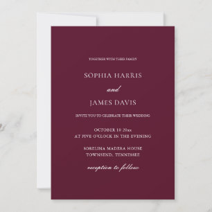 Invitación Boda Minimalista elegante de Borgoña y Blanco