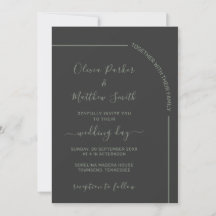 Boda minimalista elegante de carbón y verde salvia