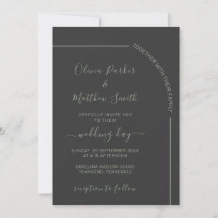 Invitación Boda minimalista elegante de carbón y verde salvia