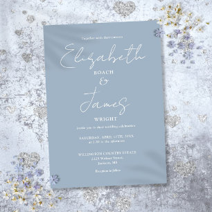 Invitación Boda Minimalista Elegante de Letra Script Azul Pol