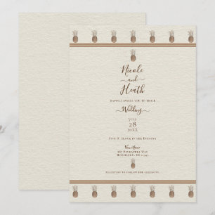 Invitación Boda minimalista elegante de piña marrón dorado cr