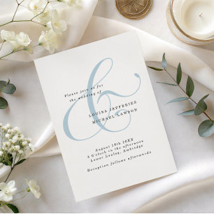 Invitación Boda minimalista elegante en azul polvoriento con 