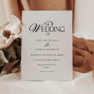 Invitación Boda minimalista elegante en blanco y negro