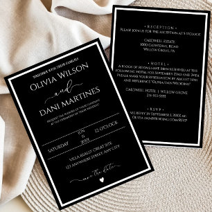 Invitación Boda minimalista elegante en blanco y negro