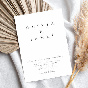 Invitación Boda minimalista elegante en blanco y negro