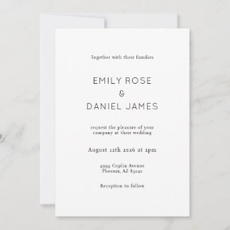 Invitación Boda Minimalista Elegante en Blanco y Negro