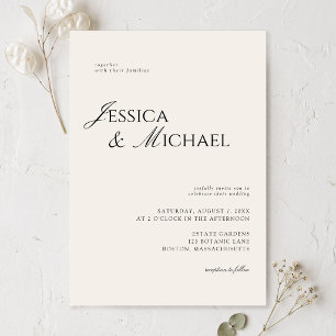 Invitación Boda minimalista elegante en negro y marfil