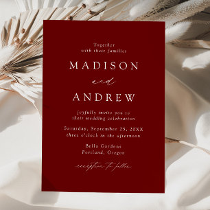 Invitación Boda Minimalista Elegante Moderna de Color Rojo Vi