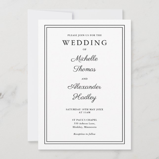 Invitación Boda Minimalista Elegante Moderna Frontera (Anverso)