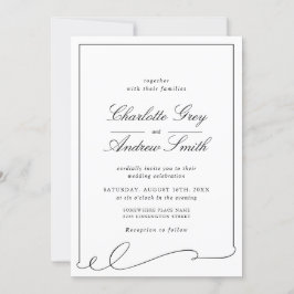 Invitación Boda minimalista elegante negro y blanco