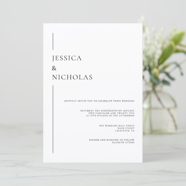 Invitación Boda minimalista elegante negro y blanco (Anverso de pie)