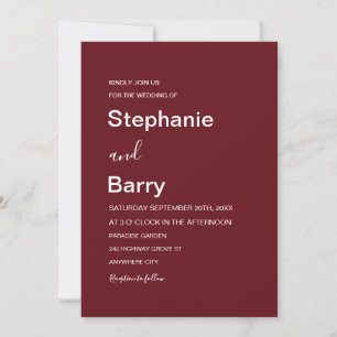 Invitación Boda Minimalista Elegante Rojo Burgundy Profundo