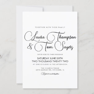 Invitación Boda Minimalista Elegante Script Negro Blanco Chic