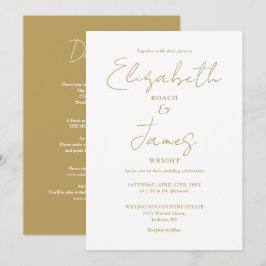 Invitación Boda Minimalista Elegante Todo En Uno Dorado