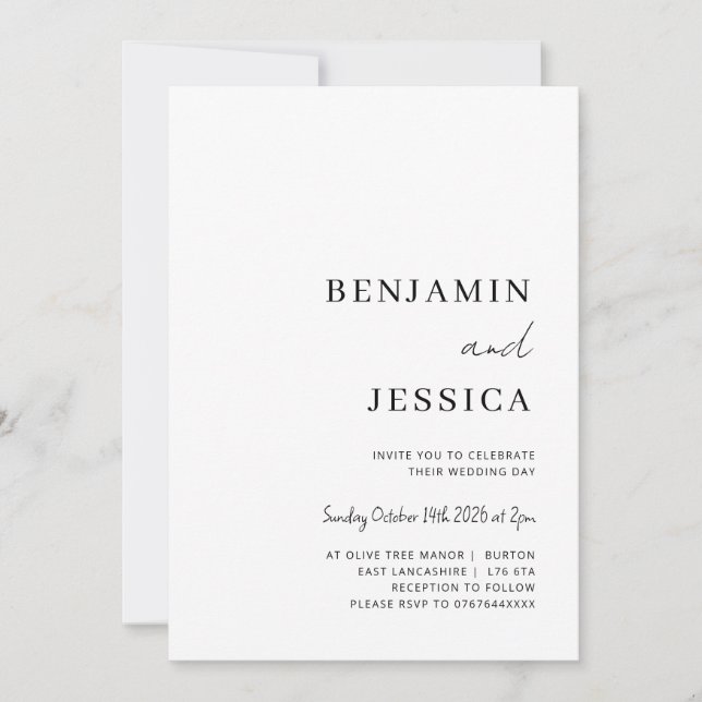 Invitación Boda Minimalista elegante y blanco (Anverso)