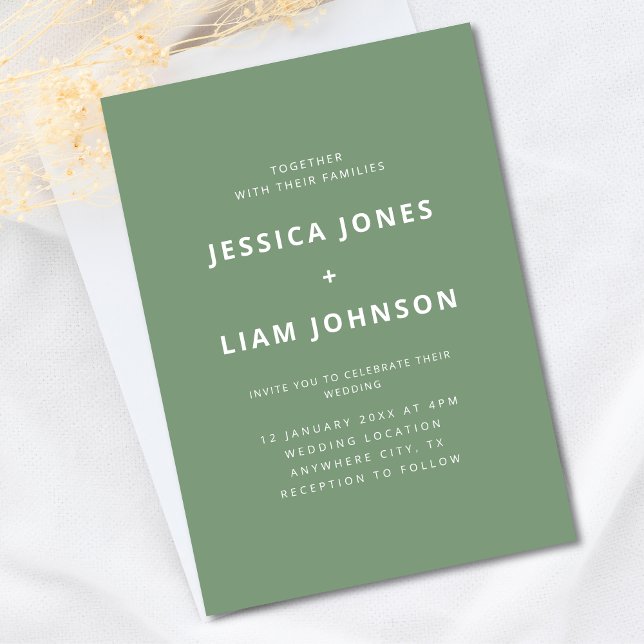 Invitación Boda Minimalista elegante y moderno (boho modern elegant chic greenery minimalist sage green and white wedding invitations, invites)