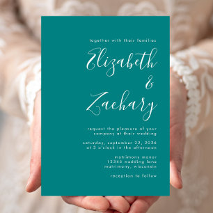 Invitación Boda Minimalista en Azul Turquesa