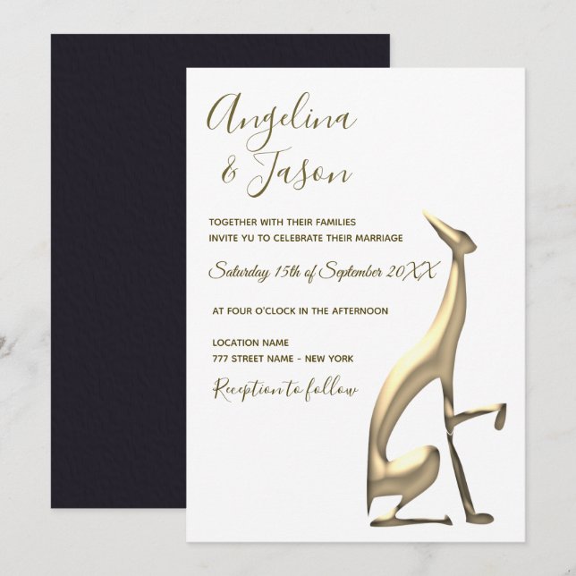 Invitación Boda minimalista en blanco y negro (Anverso / Reverso)