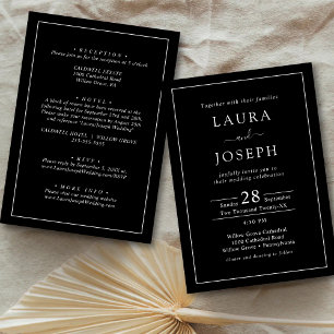Invitación Boda Minimalista en Blanco y Negro Todo en Uno