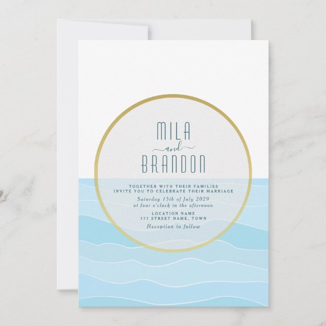 Invitación Boda Minimalista en Destino de Playa (Anverso)