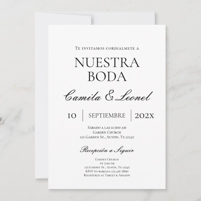 Invitación Boda minimalista en español (Anverso)