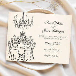 Invitación Boda minimalista en la mesa de comedor