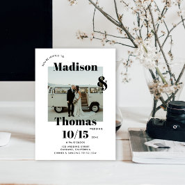 Invitación Boda minimalista en negrita foto en blanco y negro
