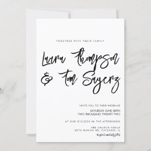 Invitación Boda Minimalista en Negro y Blanco con Letra de Pi