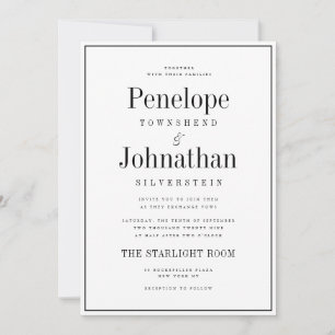 Invitación Boda minimalista en negro y blanco con letra serif