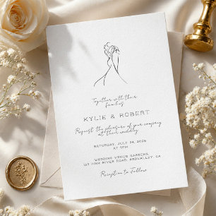 Invitación Boda minimalista encantadora pareja dibujada a man