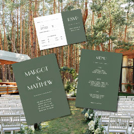 Invitación Boda minimalista escandinava verde musgo oscuro