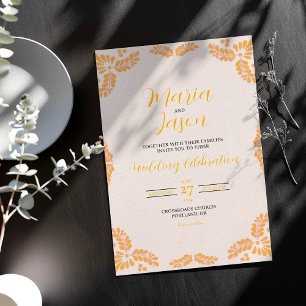 Invitación Boda minimalista floral amarilla de Talavera mexic