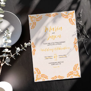 Invitación Boda minimalista floral amarilla de Talavera mexic