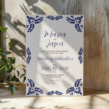 Boda minimalista floral azul de Talavera mexicana