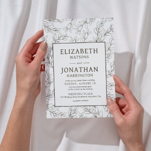Invitación Boda minimalista floral beige