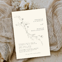Invitación Boda minimalista floral botánica rústica simple