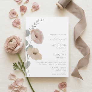 Invitación Boda Minimalista Floral con Rosa y Salvia