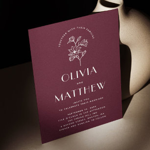 Invitación Boda Minimalista floral de Borgoña QR y foto